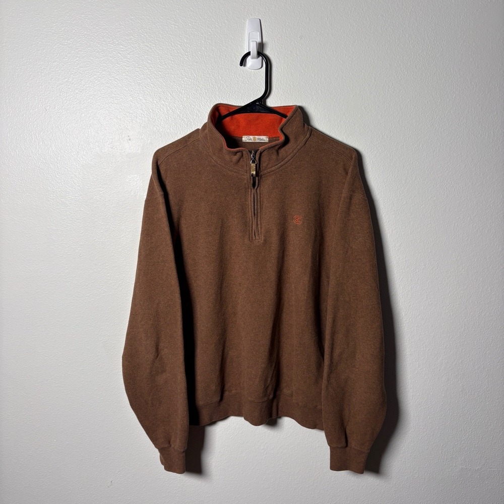 Peter Millar Mens Brown 100% Cotton Quarter Zip Pullover Sweater Orange Trim M